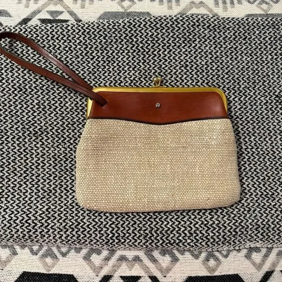 Vintage *Rare* 60’s Etienne Aigner Linen Leather Clutch Wallet - Picture 1 of 9